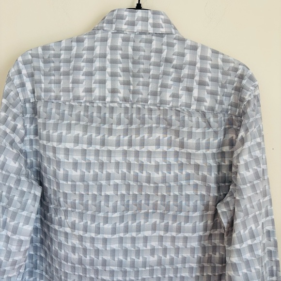 Alfani Button Front Long Sleeve Gray White Prisma Geo Print Causal Shirt Small - Picture 7 of 13
